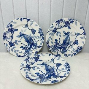 Queen's Kujaku Blue and White Bird‎ Floral Pattern Plate  Set of 3